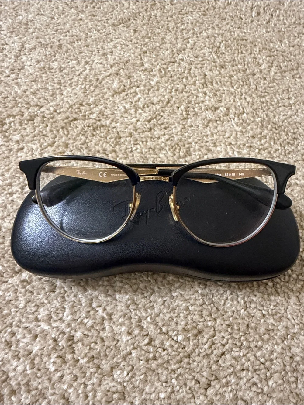 Ray-Ban Black and Gold Semi-Rim Clubmaster Eyeglasses